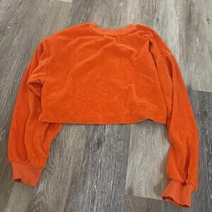 Bershka Women's Velour Cropped Sweatshirt Size Small Neon Orange Made in Turkey